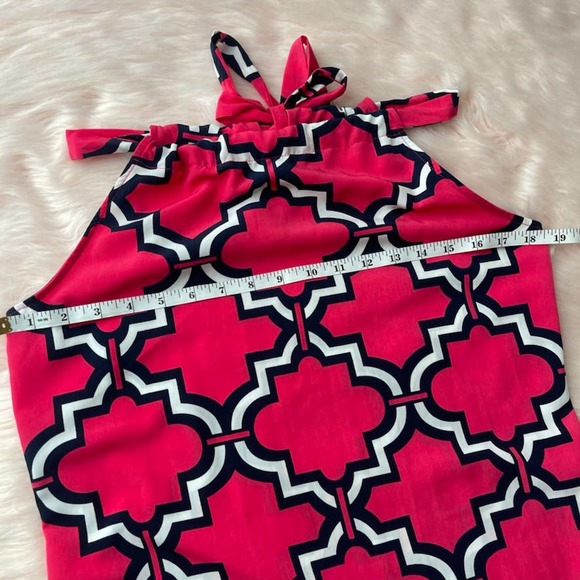 Crown & Ivy High Neck Halter Shift Mini Dress Geo Pink Navy - Size Small EUC - Picture 9 of 11